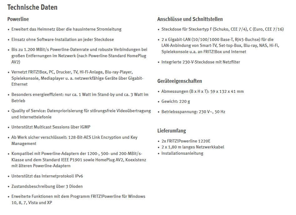 gamelover Fritz Powerline 1220E Set Technische Daten